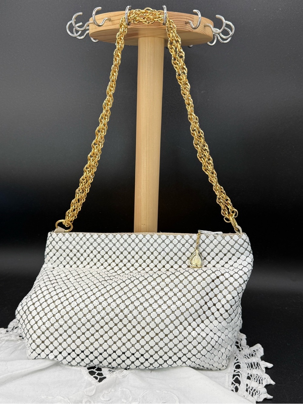 Vintage Whiting and Davis Metallic Metal Mesh Evening Bag Purse Gold Chain Strap